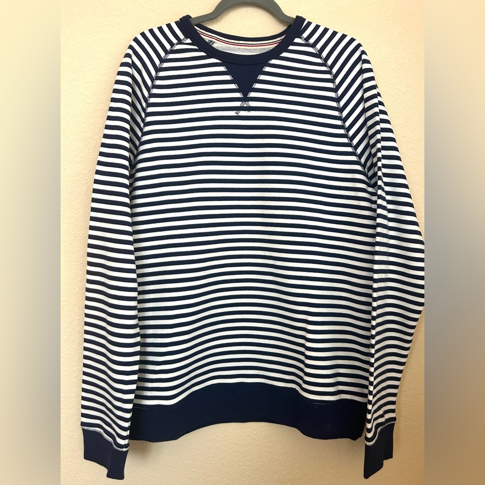 Lands End Serious Sweats Nautical Blue & White Mens Sweatshirt Sz M/T - Picture 2 of 9